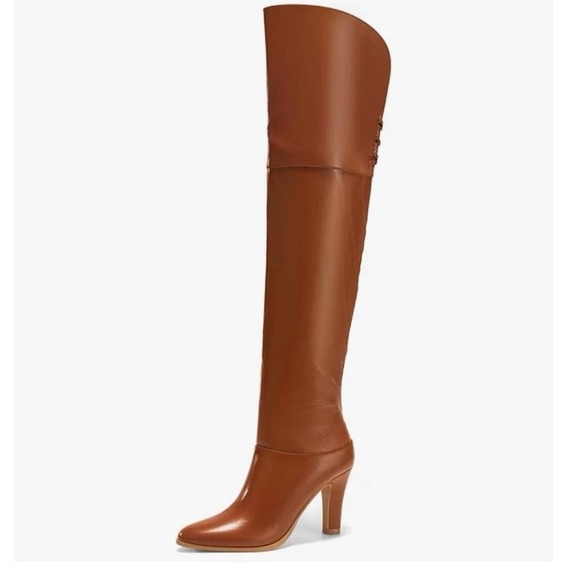 Coutgo Shoes - Coutgo Womens Thigh High Boots Pointed Toe Chunky Heel Wide Calf